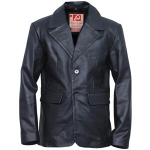 Men Two Buttons Black Leather Blazer