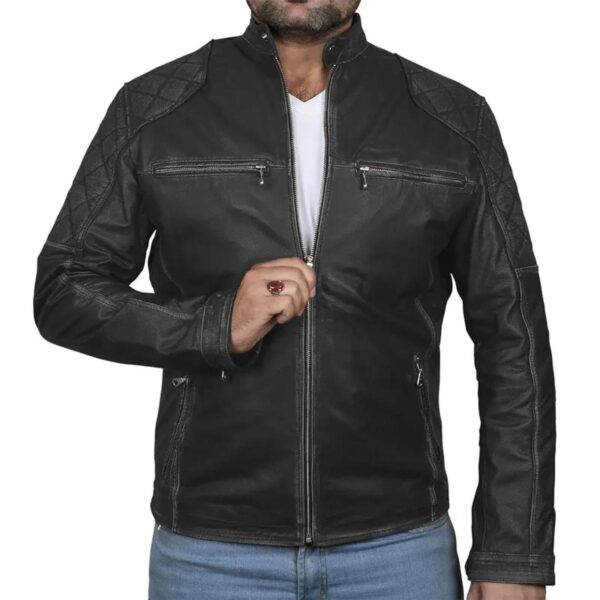 Classic Biker Café Racer Leather Jacket For Men - Image 4