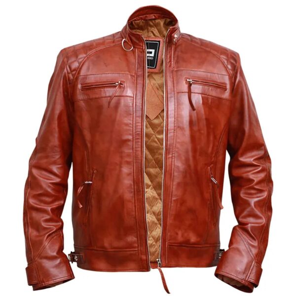 Classic Diamond Vintage Brown Biker Leather Jacket - Image 7