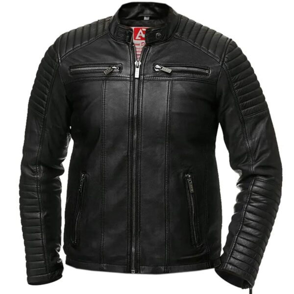 Men Vintage Retro Biker Genuine Leather Jacket in Black - Image 5