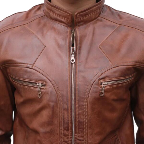 Men J9 Distressed Leather Jacket - Image 8