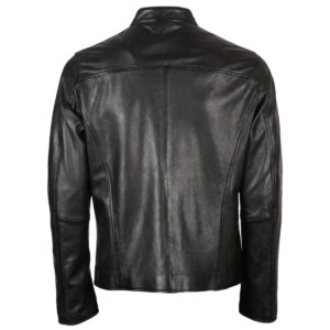 Men Band Collar Biker Leather Jacket