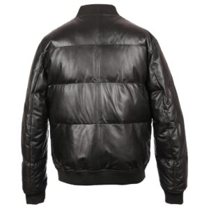 Men Bomber Sheepskin Leather Puffer Jacket Black