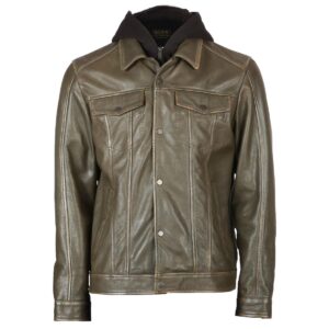Men Ruboff Sheepskin Hooded Sheepskin Leather Jacket