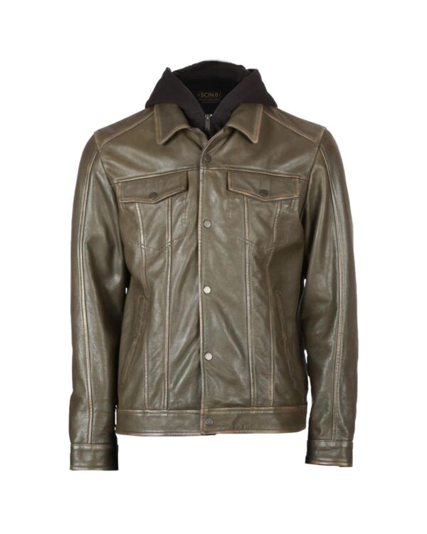 Men's Ruboff Sheepskin Hooded Sheepskin Leather Jacket