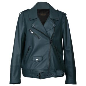 Women Mira Belted Biker Sheepskin Leather Jacket