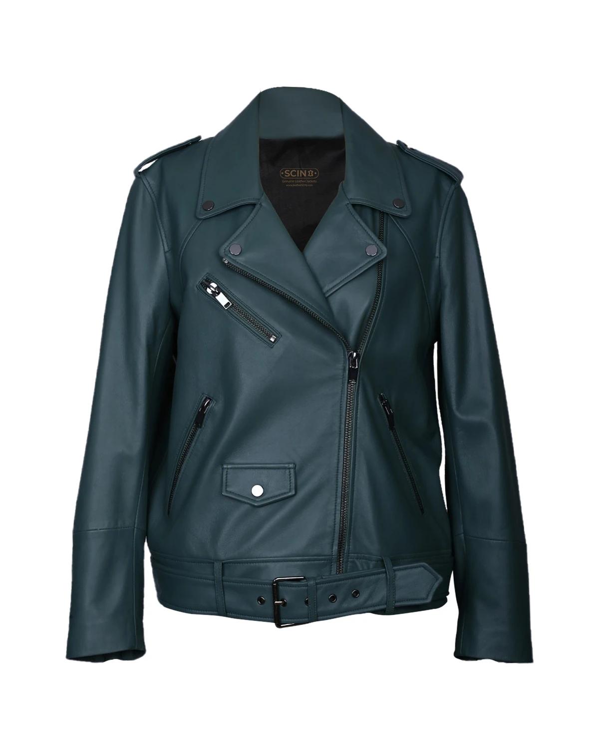 Women’s Mira Belted Biker Sheepskin Leather Jacket