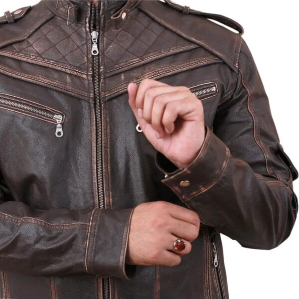 Men Retro Biker Style Genuine Leather Jacket - Image 6