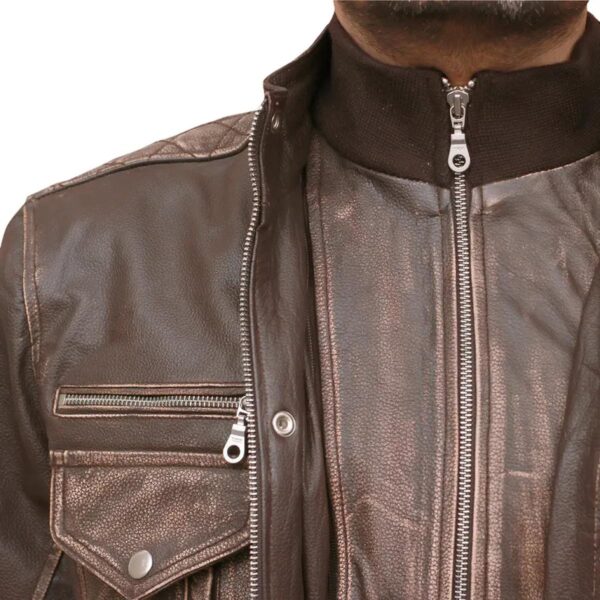 Men Biker Cafe Moto Racer Brown Genuine Leather Jacket - Image 11