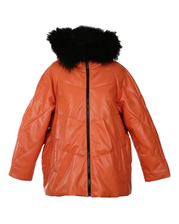 Puffer Leather Coat With Fur Hood