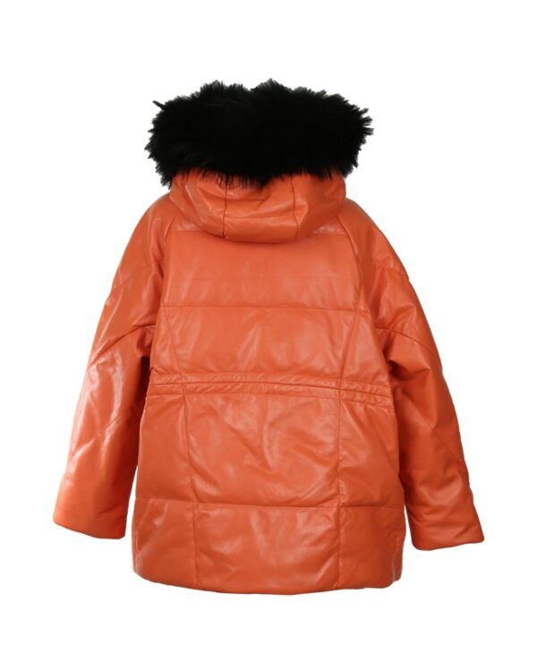 Puffer Leather Coat With Fur Hood - Image 2