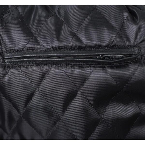 Men Black Diamond Design Motorcycle Leather Jacket - Image 10