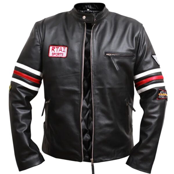 Men Black Sport's Motorcycle Sheepskin Leather Jacket - Image 6