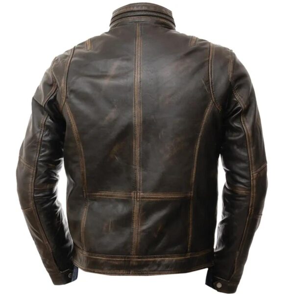 Men Motorcycle Distressed Brown Cafe Racer Leather Jacket - Image 5