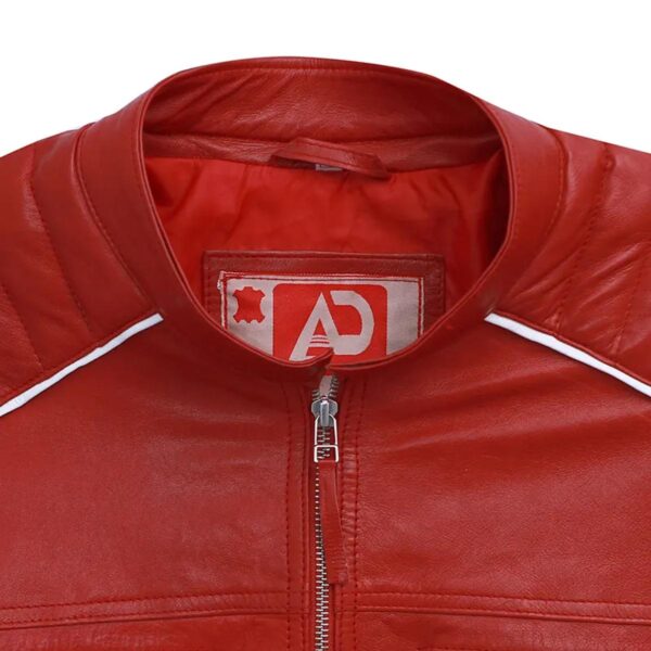 Men Cafe Racer Red Striped Leather Jacket - Image 8