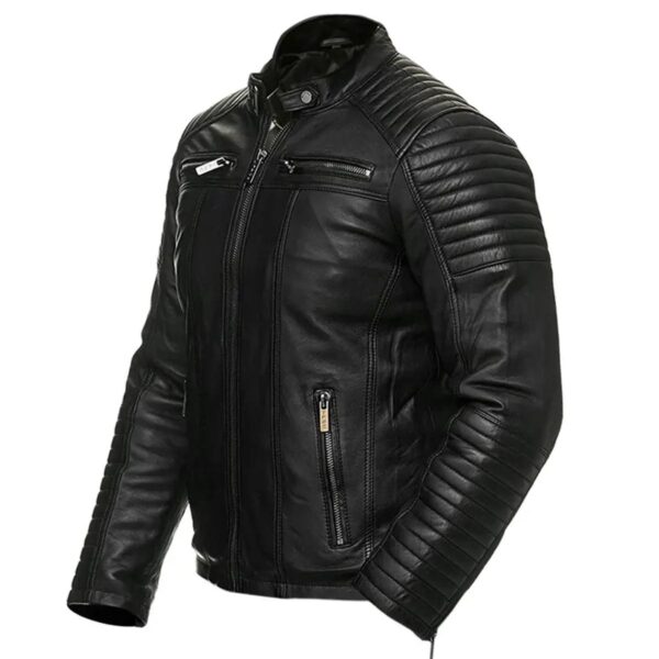 Men Vintage Retro Biker Genuine Leather Jacket in Black - Image 6