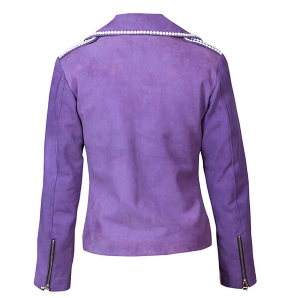 Women's Biker Purple Sheepskin Leather Jacket With metallic stud detailing - Image 5