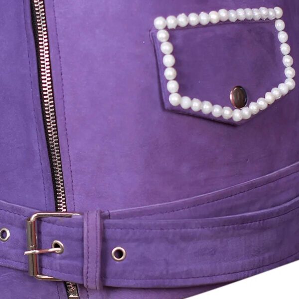 Women's Biker Purple Sheepskin Leather Jacket With metallic stud detailing - Image 6