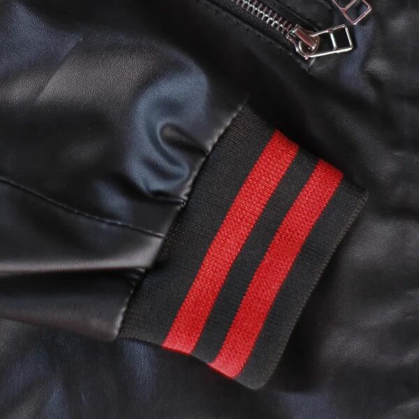 Men Black and Red Motorcycle Sheepskin Leather Jacket - Image 5