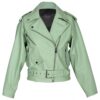 Women Stella Belted Biker Sheepskin Leather Jacket
