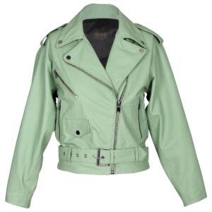 Women Stella Belted Biker Sheepskin Leather Jacket