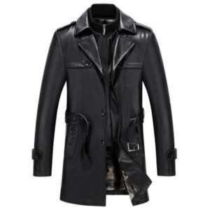 Stylish Motorcycle Black Leather Overcoat