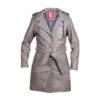 Women’s Grey Hooded Leather Overcoat With Belt - Image 3