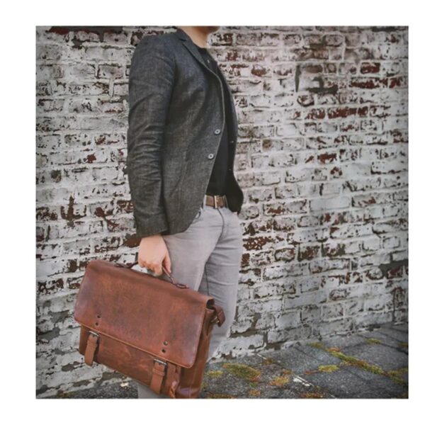 Vintage Brown Business Leather Bag For Men - Image 5