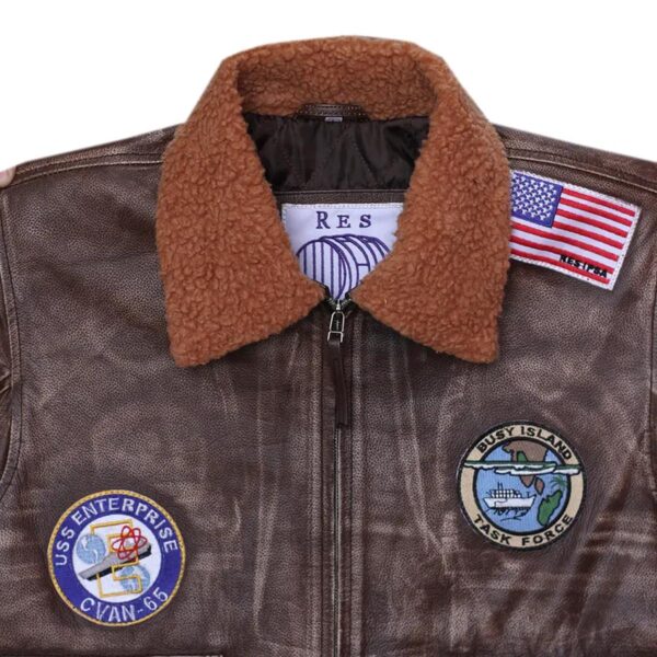 Men Fighter Pilot Genuine Leather Jacket in Brown - Image 5