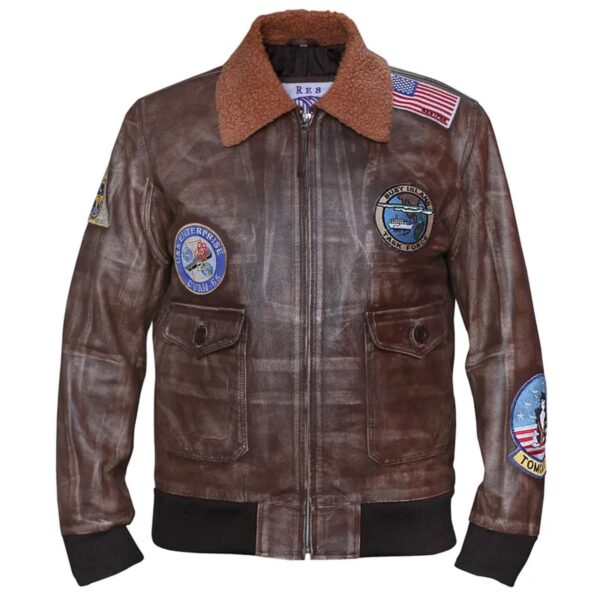 Men Fighter Pilot Genuine Leather Jacket in Brown - Image 7