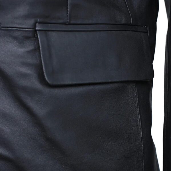 Men Two Buttons Black Leather Blazer - Image 6