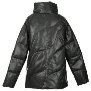 Women Puffer Short Sheepskin Leather Coat in Black