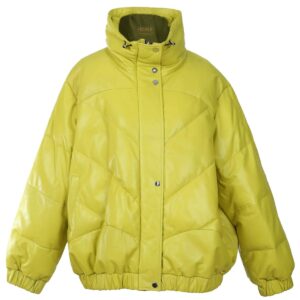 Women Neon Puffer Sheepskin Leather Jacket
