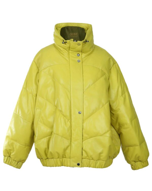 Women's Neon Puffer Sheepskin Leather Jacket