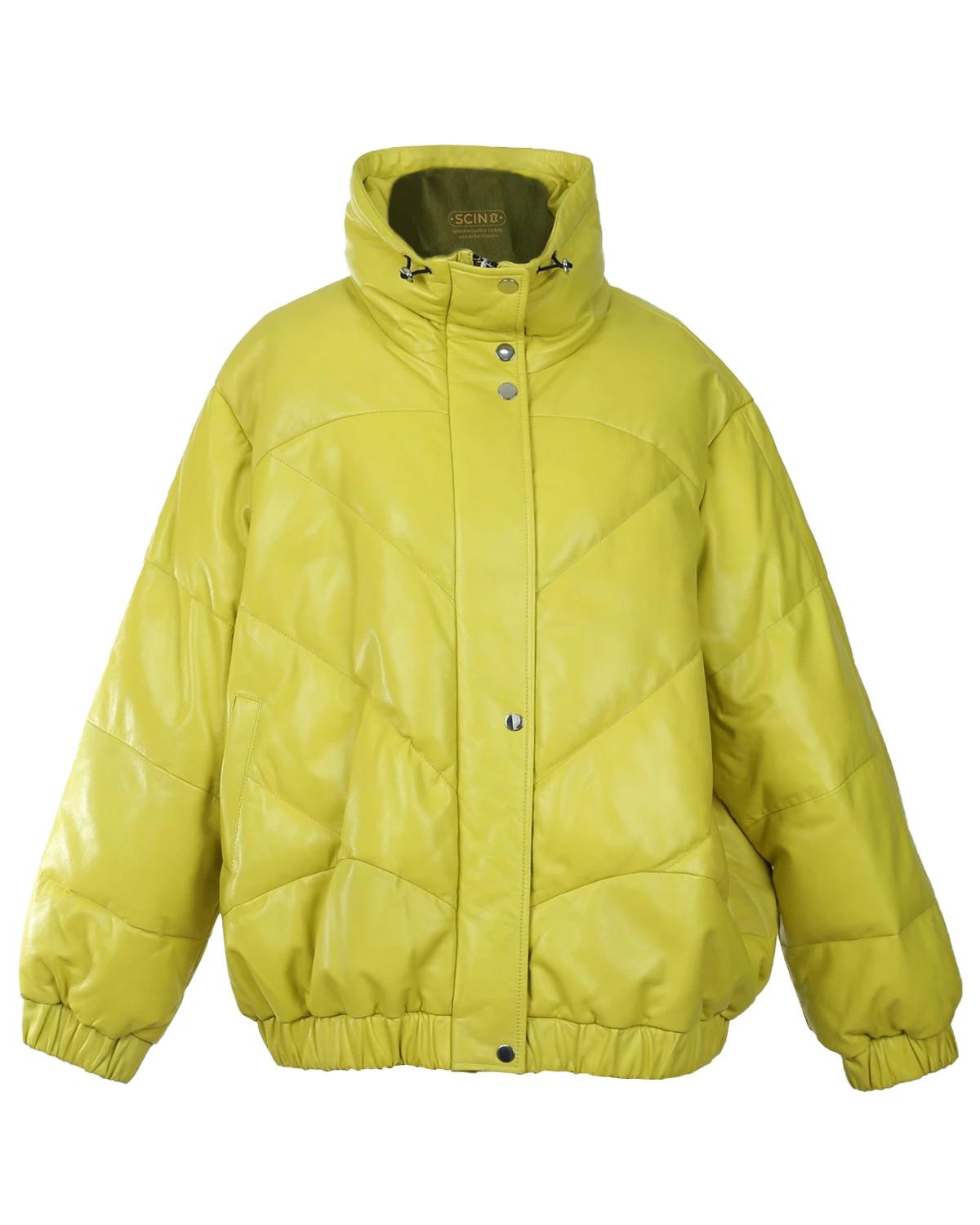 Women’s Neon Puffer Sheepskin Leather Jacket