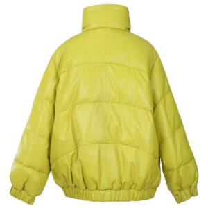 Women Neon Puffer Sheepskin Leather Jacket
