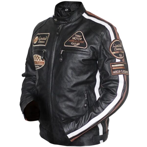 Men American Classic Urban Motors Black Sheepskin Leather Jacket - Image 11