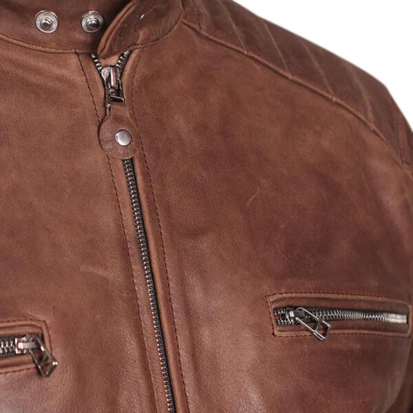 Men Classic 92 Sheepskin Leather Motorcycle Jacket in Brown - Image 8