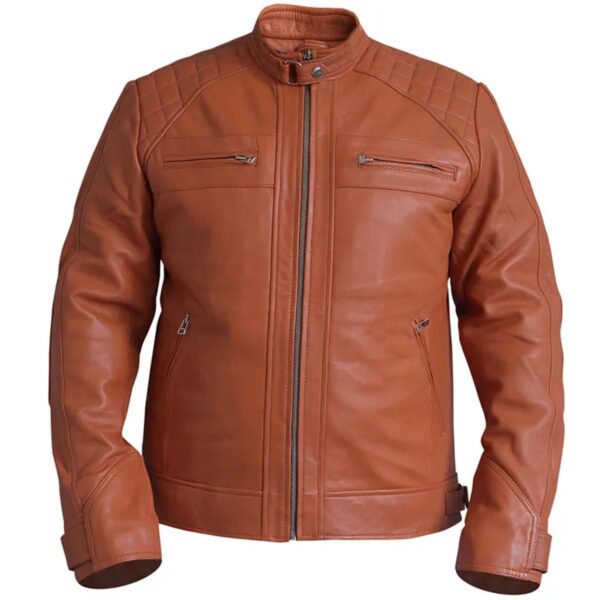 Vintage Brown Diamond Design Biker Leather Jacket - Image 8