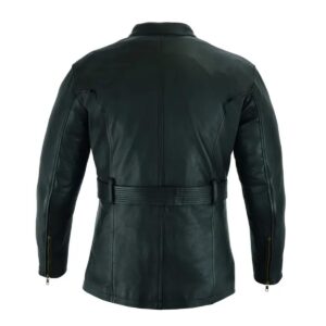 Vintage Retro Motorcycle Black Leather Overcoat