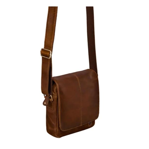 Cognac Brown Leather Messenger Bag For Men and Women - Image 7