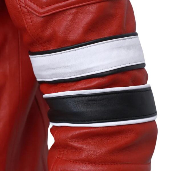 Men Cafe Racer Red Striped Leather Jacket - Image 9