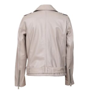 Women Nora White Belted Biker Sheepskin Leather Jacket