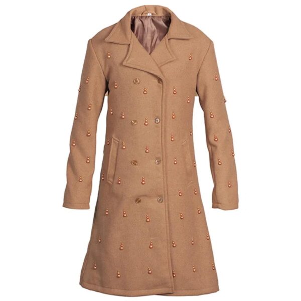 Women’s Brown Embellished Wool Trench Coat - Image 6