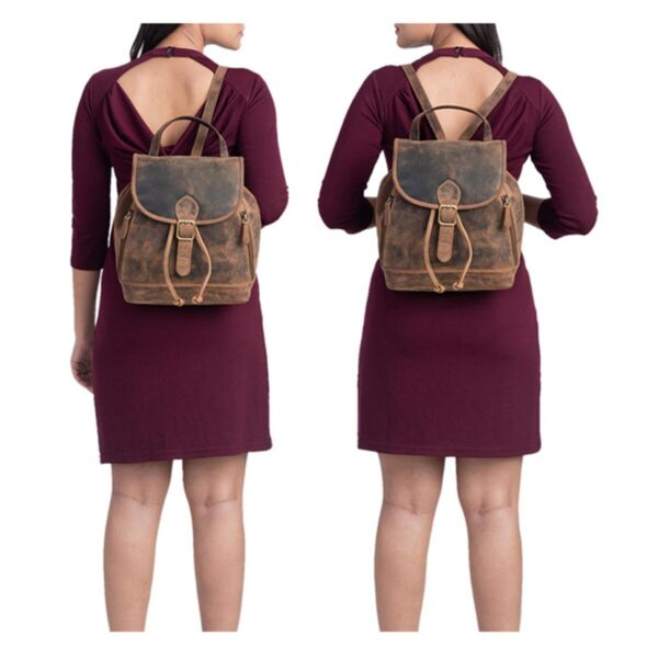 Rustic Brown Leather Backpack Bag For Women - Image 8