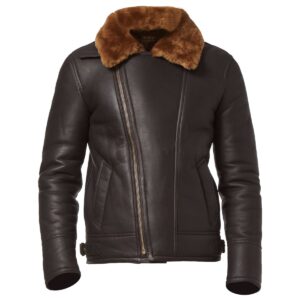 Asymmetrical Aviator Bomber Fur Leather Jacket