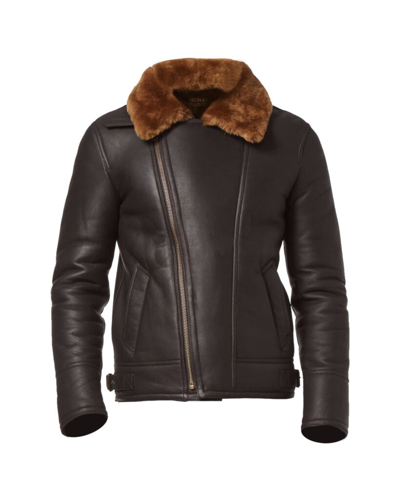 Asymmetrical Aviator Bomber Fur Leather Jacket