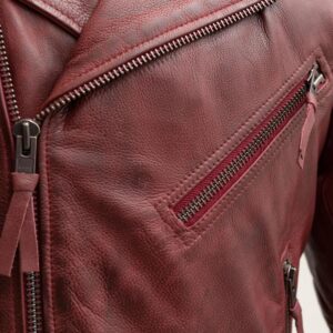 Men Motorcycle Sheepskin Leather Jacket in Maroon