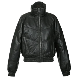 Iris Leather Puffer Bomber Jacket
