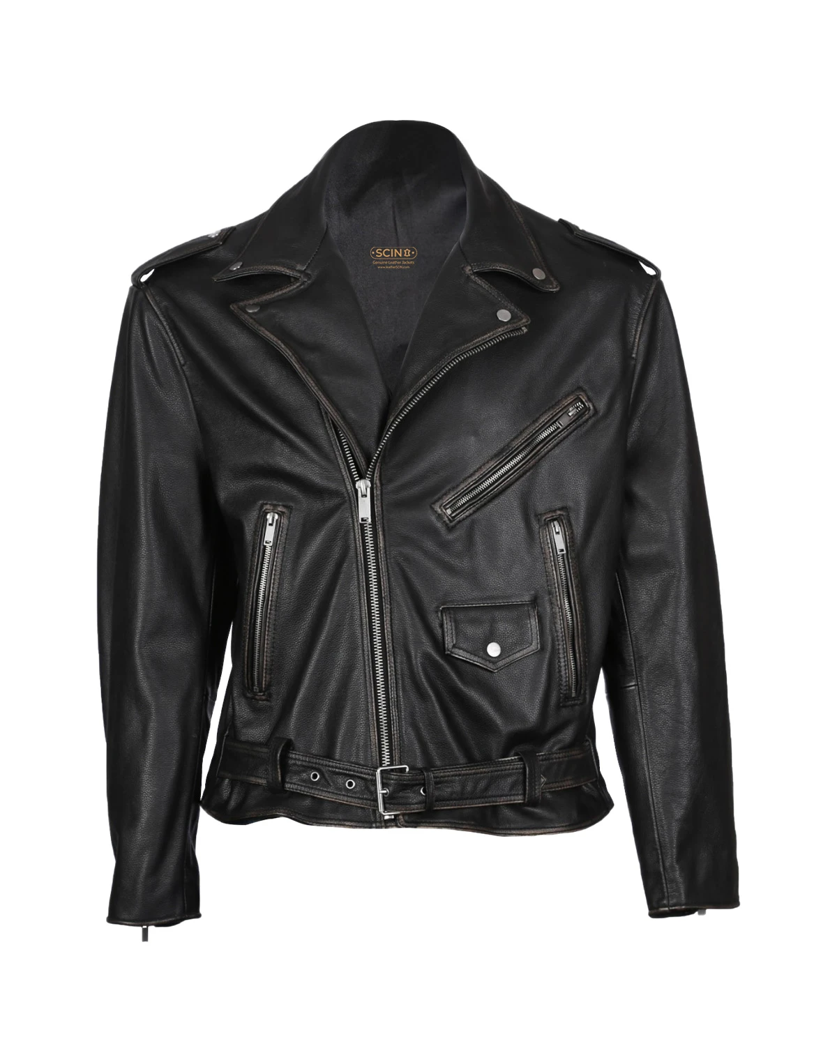 Men’s Sheepskin Belted Biker Leather Jacket